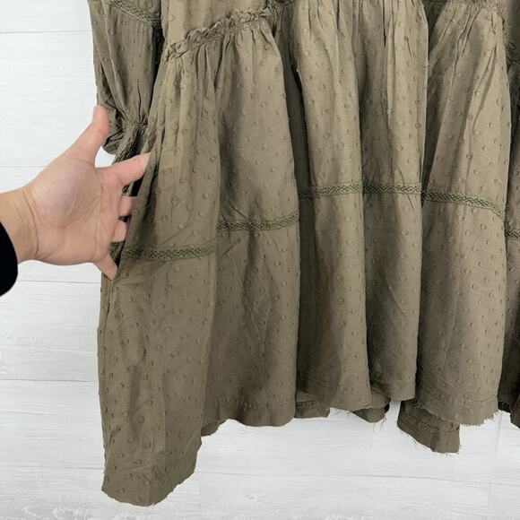 Anthropologie Babydoll Dress Large Balloon Sleeves Swiss Dot Green Boho Cottage - Picture 7 of 16